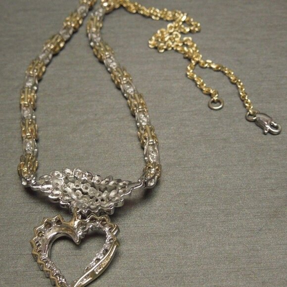 Vintage Estate C1980 10K 14K Gold 3.95TCW Diamond Heart Necklace 16" - Picture 6 of 8
